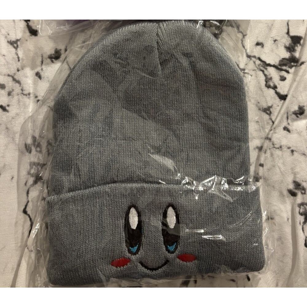 Kirby Gray Knit Beanie Skully Hat Cap Unisex Adults And Kids